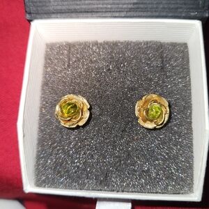 Women's Goldtone Green Peridot Rhinestone Floral Stud Earrings